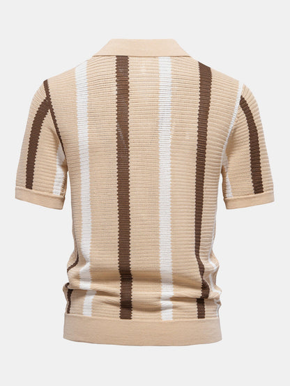 Striped V-Neck Polo Shirt