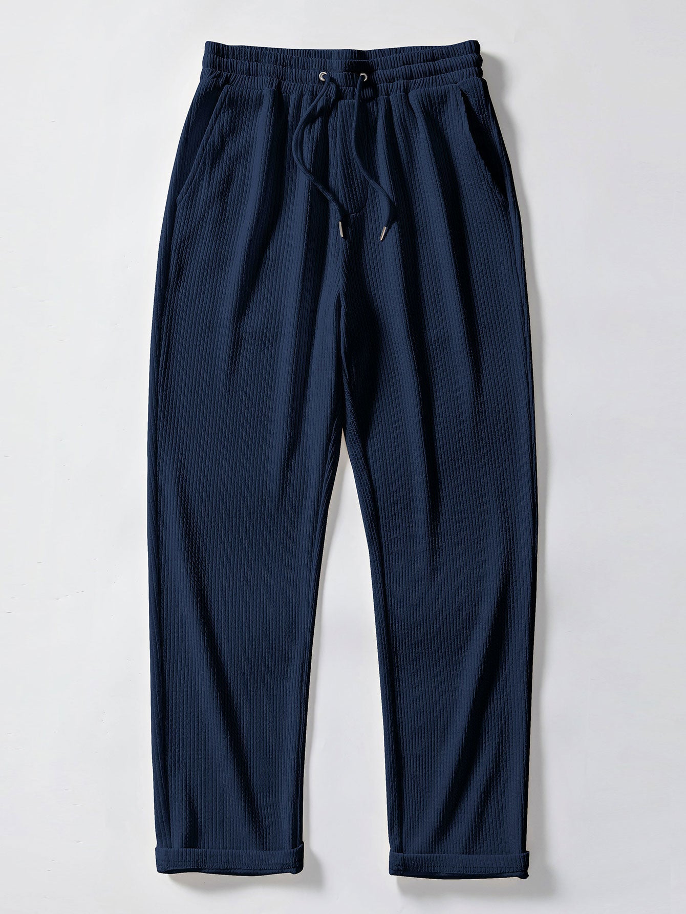 Muscle Fit Ribbed Stand Collar Top & Straight Leg Ribbed Trousers