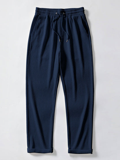 Muscle Fit Ribbed Stand Collar Top & Straight Leg Ribbed Trousers