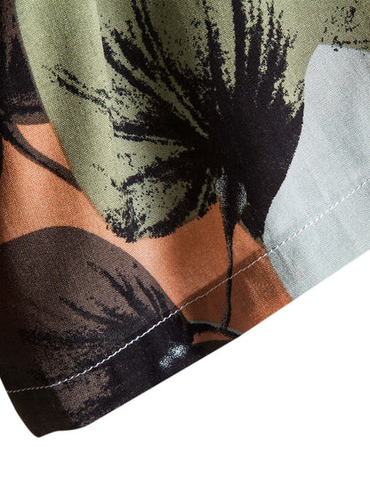 Tropical Print Shirt with Textured Cotton 5-Inch Shorts