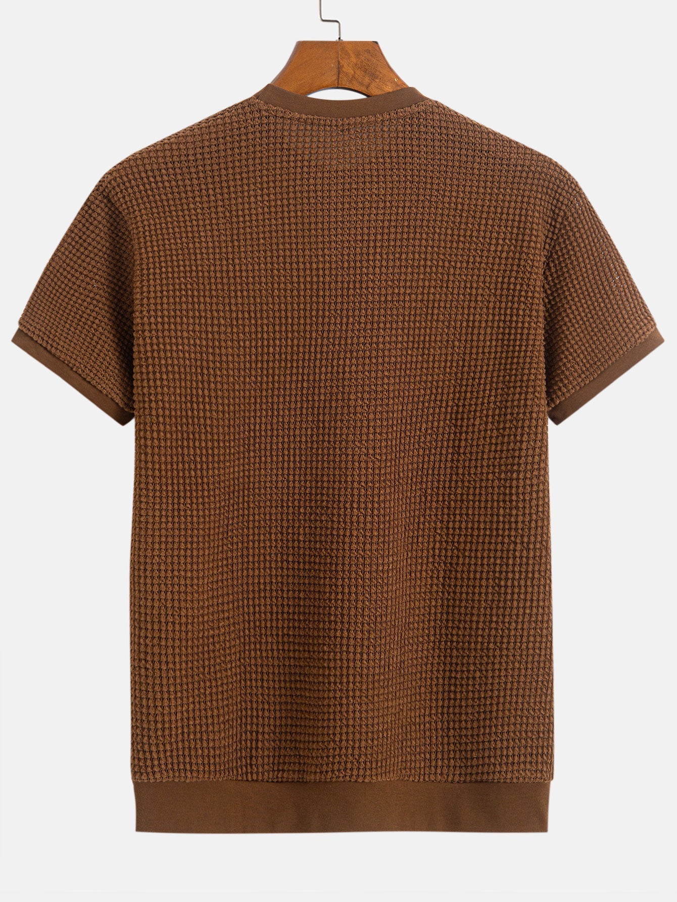 Short Sleeve Waffle Knit T-Shirt with Ribbed Hem