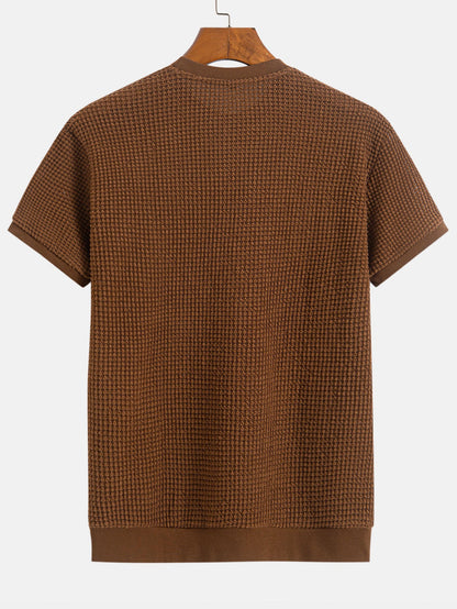 Short Sleeve Waffle Knit T-Shirt with Ribbed Hem