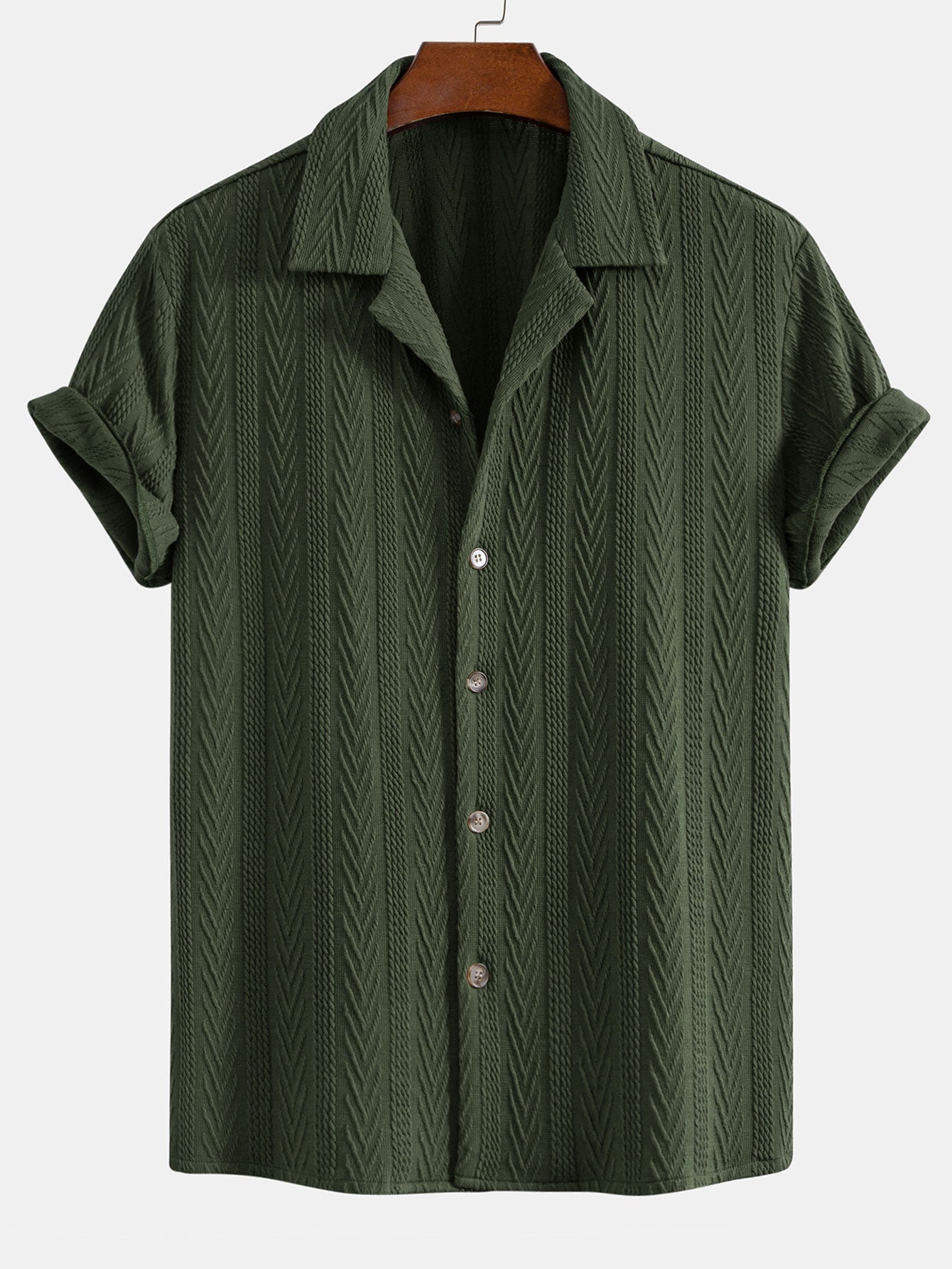 Textured Jacquard Cuban Shirt with Wrinkle-Resistant Straight Leg Pants