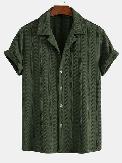 Textured Jacquard Cuban Shirt with Wrinkle-Resistant Straight Leg Pants