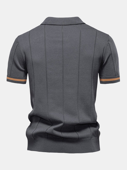 Zipper Knit Polo Shirt with Contrast Trim