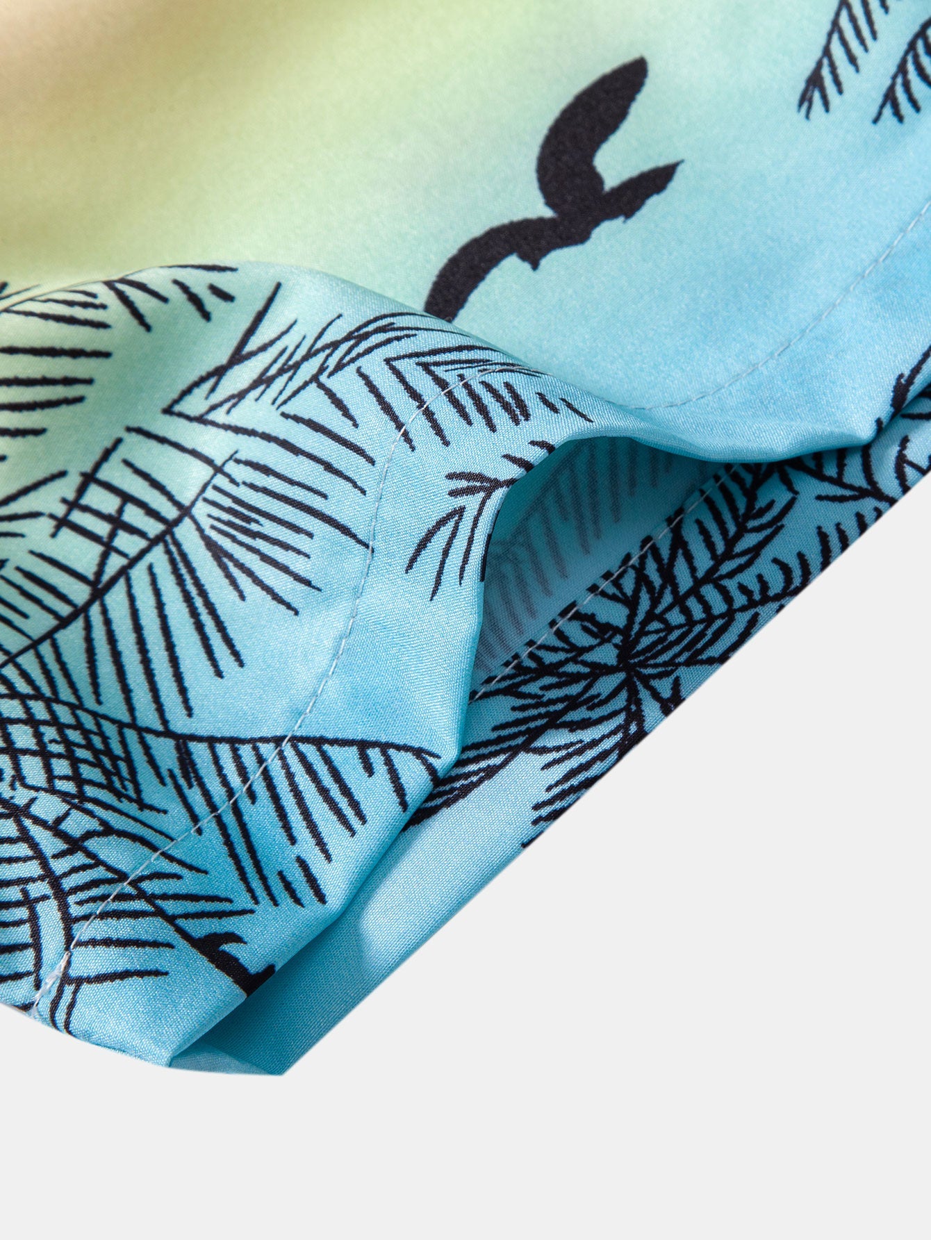Button-Up Shirt and Swim Shorts Set with Palm Tree and Seagull Print