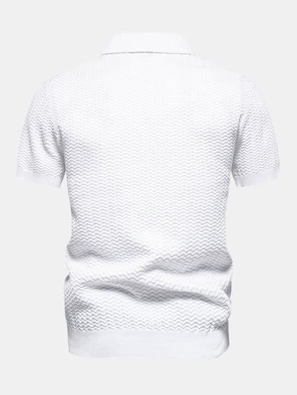 Textured Jacquard Knit Zip-Up Polo with Contrast Details