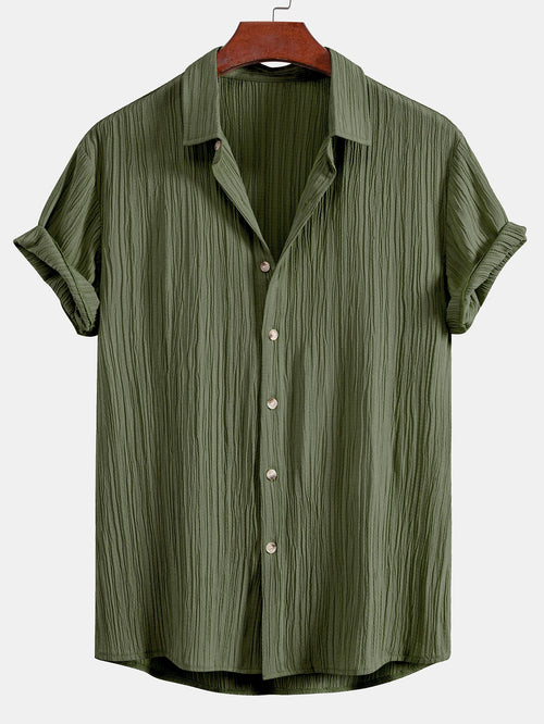 Textured Button-Up Shirt with Wrinkle Finish