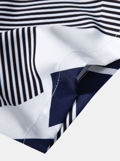 Geometric Color Block Button-Up Shirt