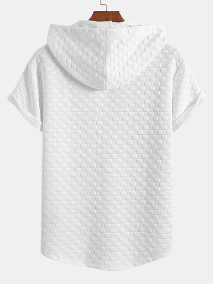 Checkerboard Jacquard Hooded T-Shirt with Arc Hem