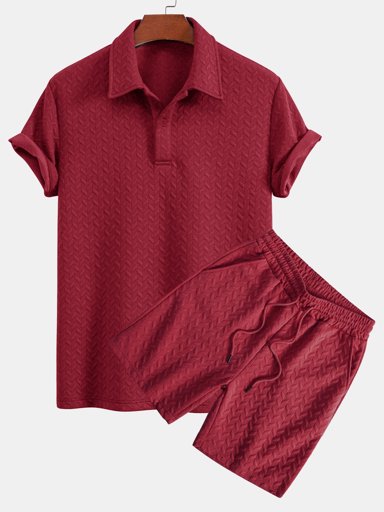 Geometric Jacquard Polo Shirt and Shorts Set