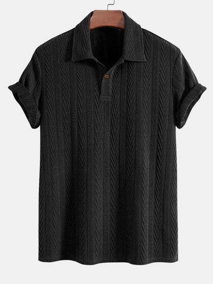 Short Sleeve Jacquard Polo with Straight Leg Ribbed Trousers
