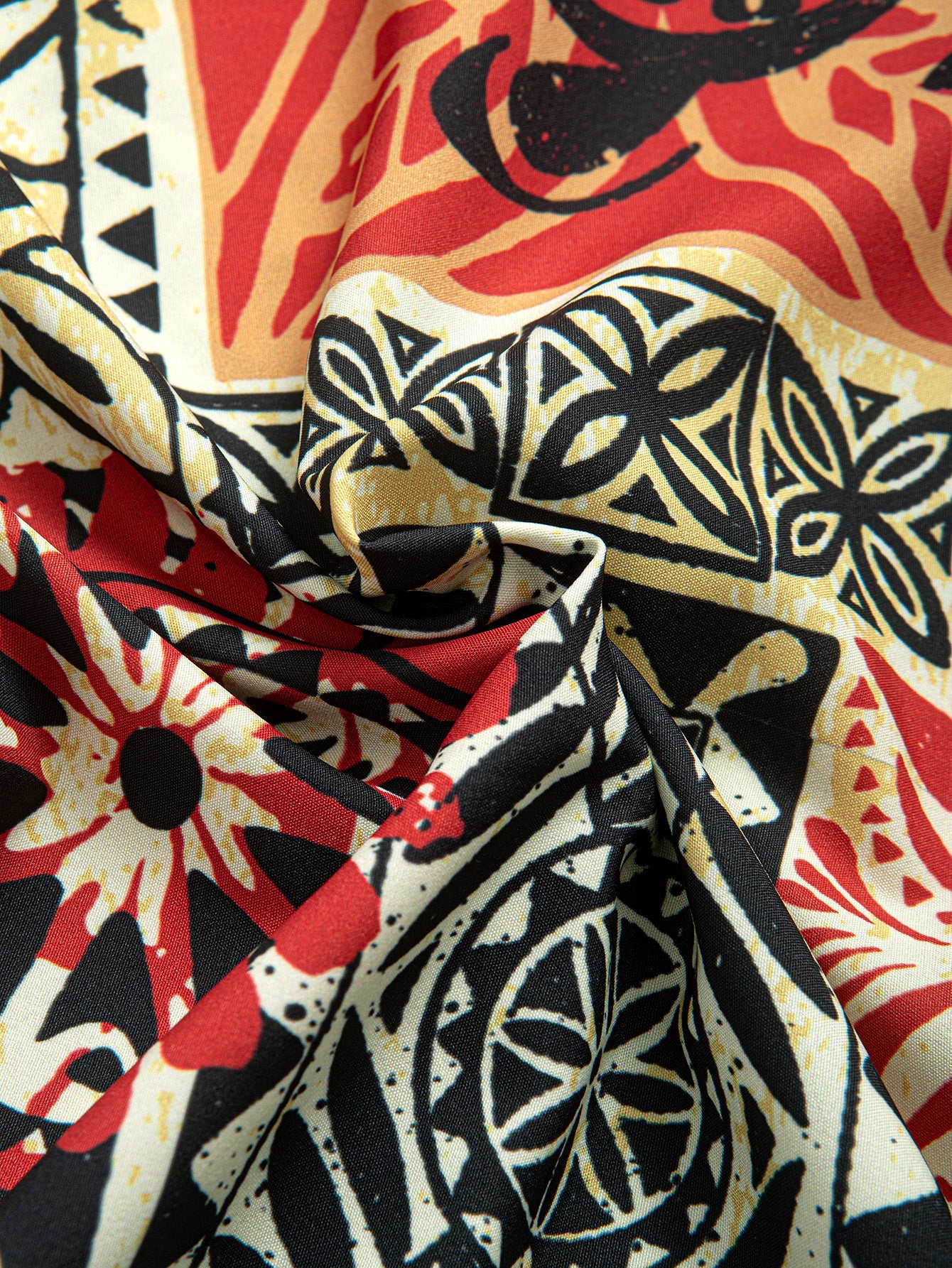 Button-Up Shirt with Palm Tree and Turtle Ethnic Geometric Print