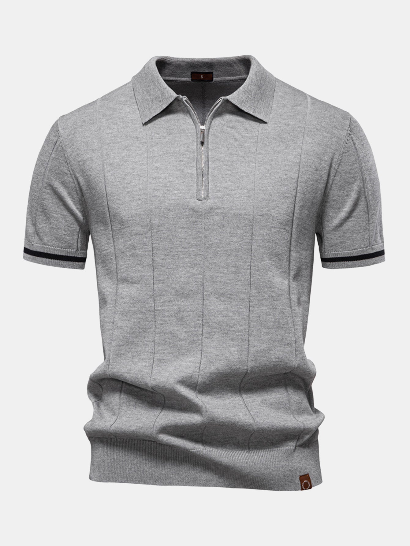 Zipper Knit Polo Shirt with Contrast Trim