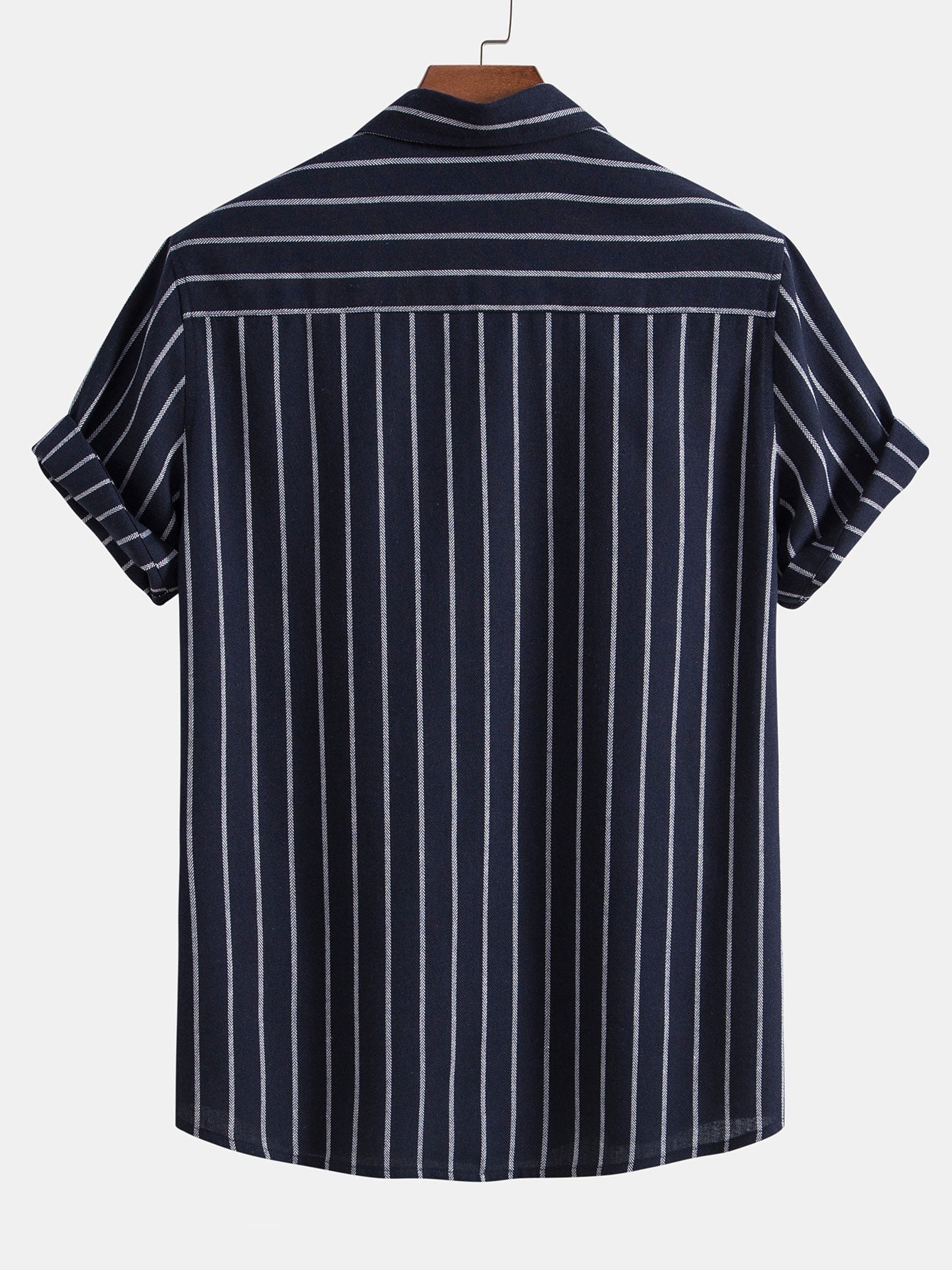 Striped Button-Up Shirt in Cotton Blend with Linen Drawstring Shorts