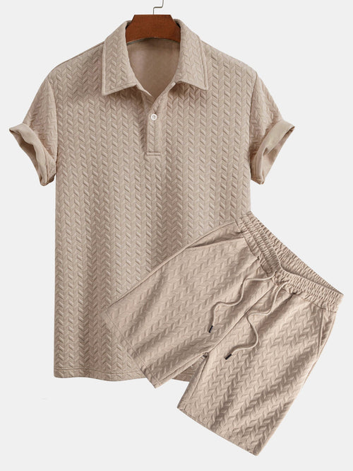 Geometric Jacquard Polo Shirt and Shorts Set