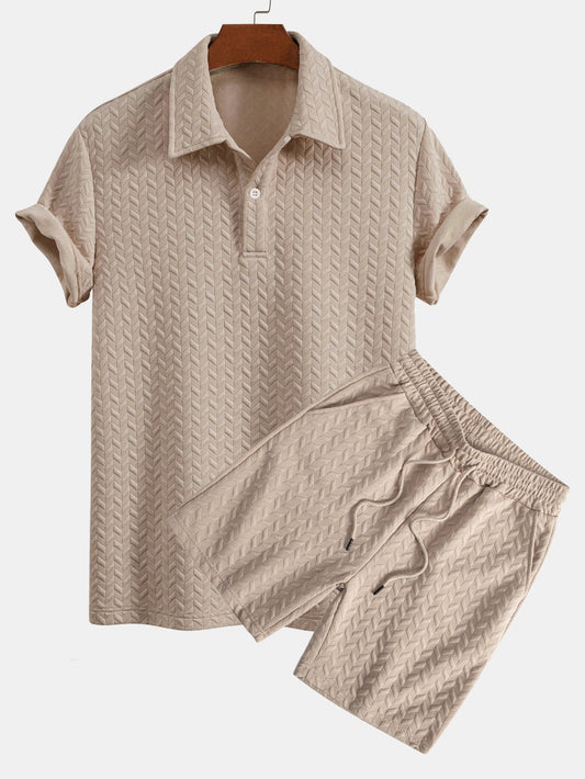 Geometric Jacquard Polo Shirt and Shorts Set