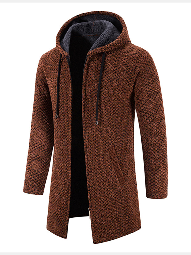 Textured Hooded Sweater with Extended Length