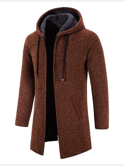 Textured Hooded Sweater with Extended Length