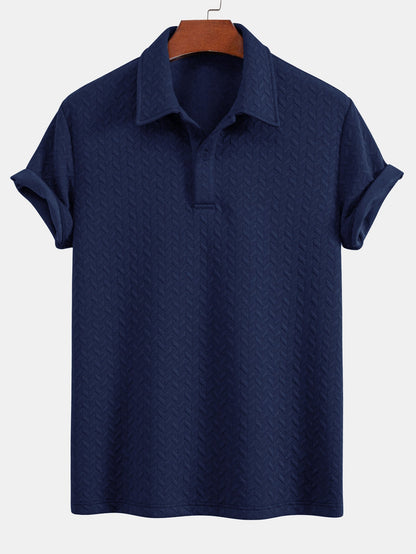 Geometric Jacquard Polo Shirt and Shorts Set