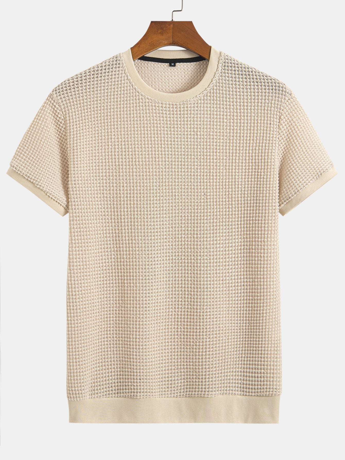 Short Sleeve Waffle Knit T-Shirt with Ribbed Hem