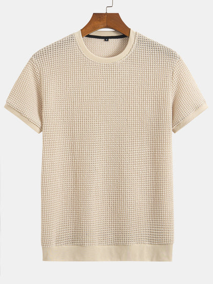 Short Sleeve Waffle Knit T-Shirt with Ribbed Hem