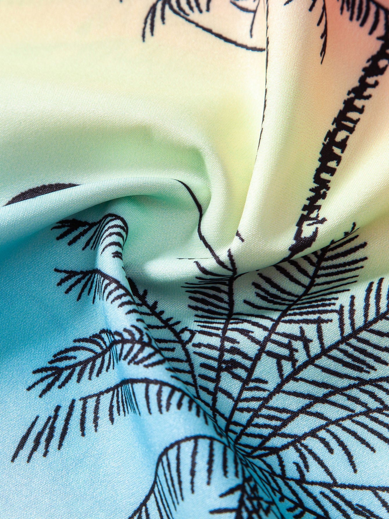 Button-Up Shirt and Swim Shorts Set with Palm Tree and Seagull Print