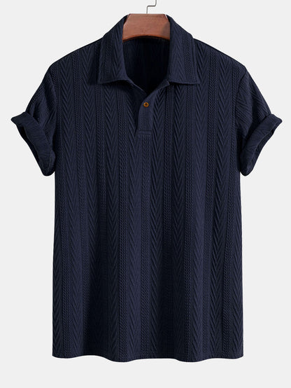 Short Sleeve Jacquard Polo with Straight Leg Ribbed Trousers