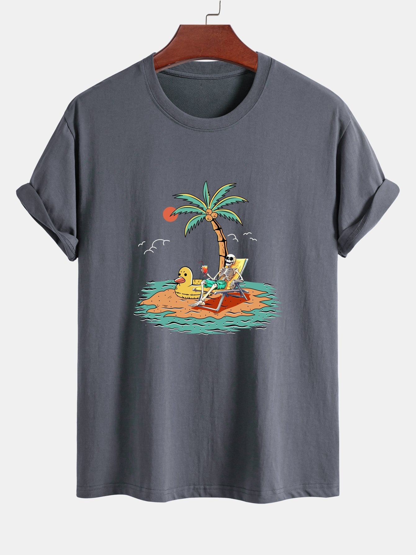 Regular Fit Cotton T-Shirt with Skeleton Vacation Print
