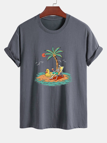 Regular Fit Cotton T-Shirt with Skeleton Vacation Print
