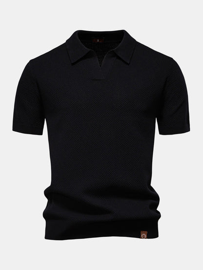 Pineapple Patterned Knit V-Neck Polo
