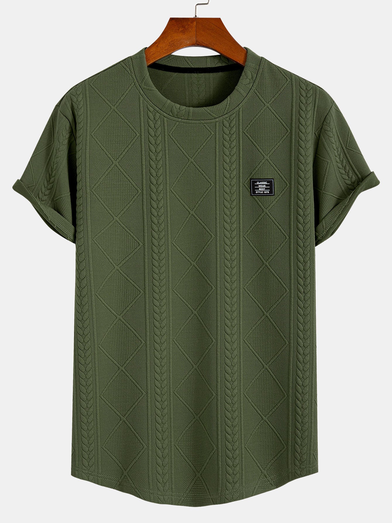 Geometric Jacquard Short Sleeve T-Shirt with Arc Hem