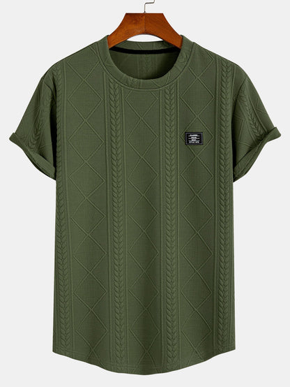 Geometric Jacquard Short Sleeve T-Shirt with Arc Hem