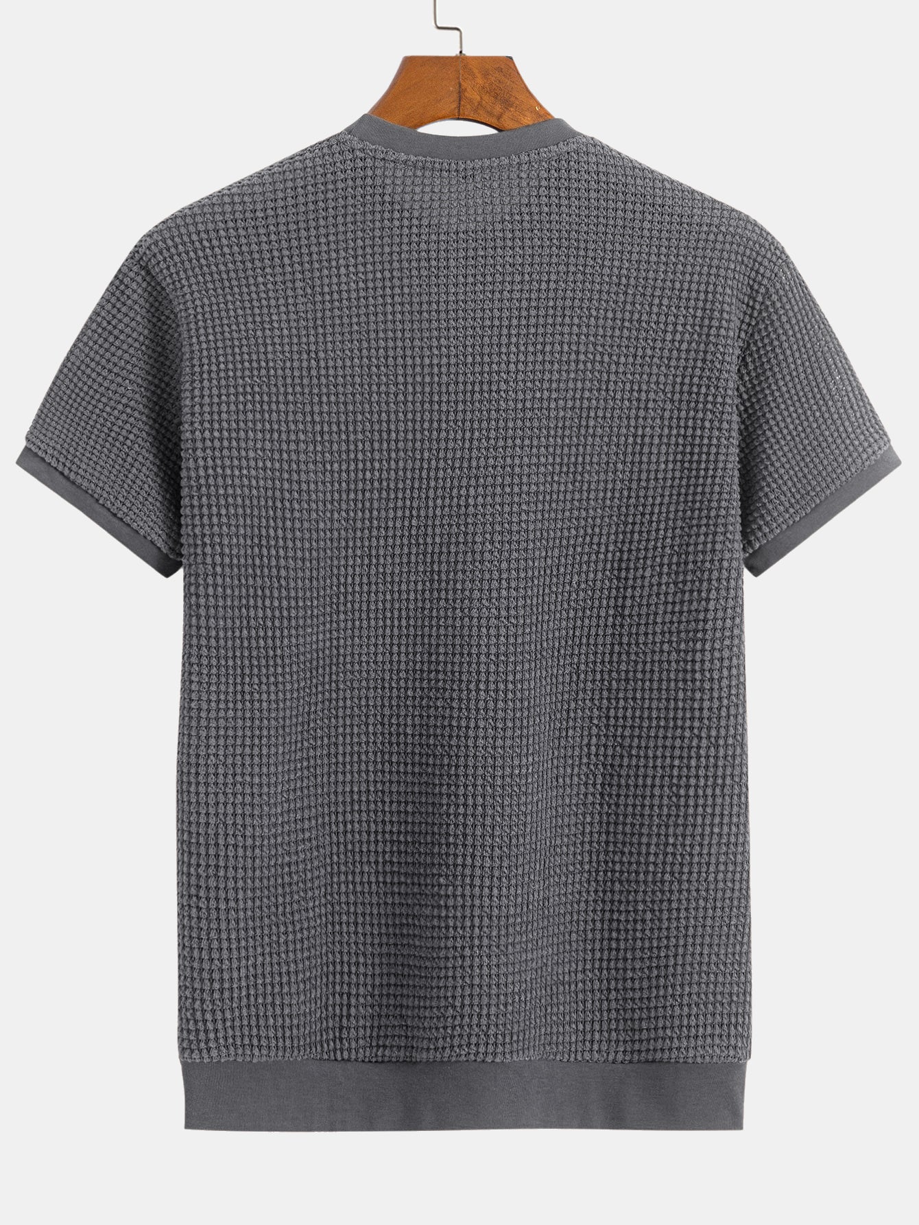 Short Sleeve Waffle Knit T-Shirt with Ribbed Hem