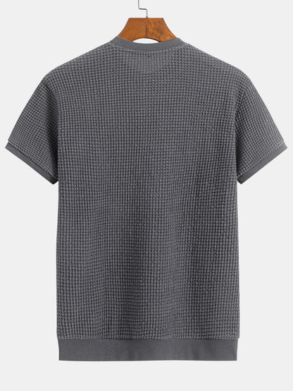 Short Sleeve Waffle Knit T-Shirt with Ribbed Hem