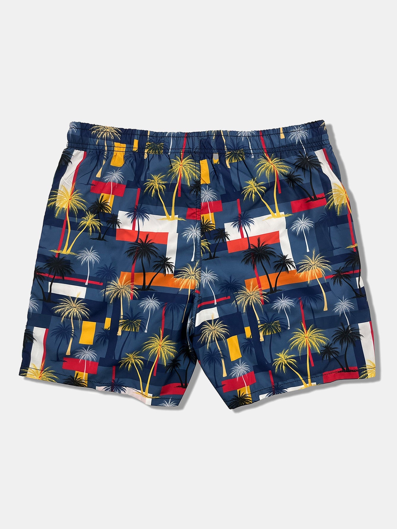 Classic Fit Cotton T-Shirt with Palm Tree Print & Color Block Palm Tree Swim Shorts