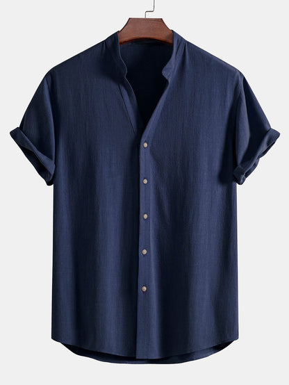 V-Neck Linen-Rayon Blend Top with Straight-Leg Linen Trousers