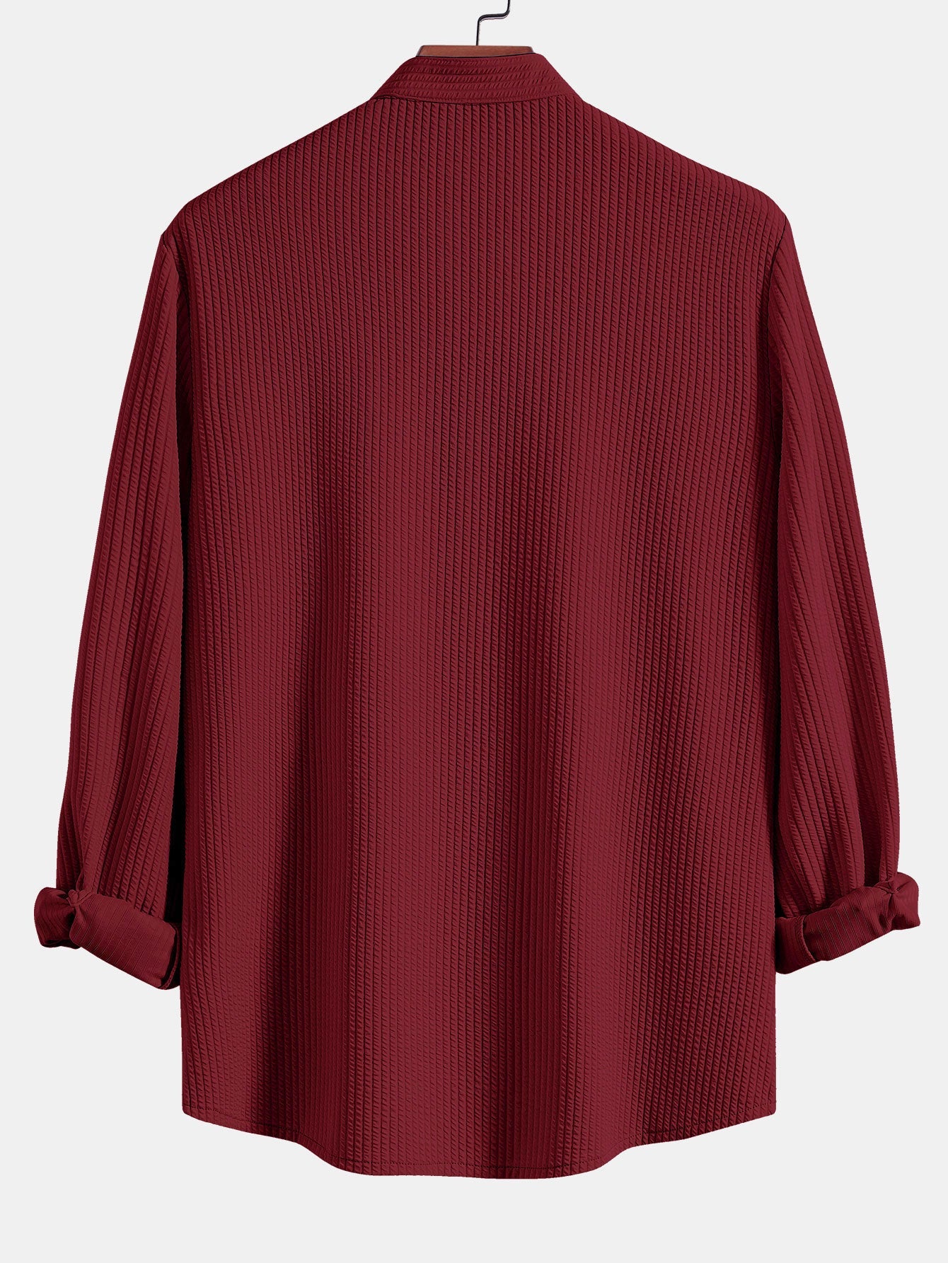 Ribbed Stand Collar Shirt with Long Sleeve and Muscle Fit