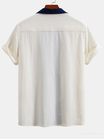 Textured Cuban Shirt with Contrasting Details & Straight Leg Trousers