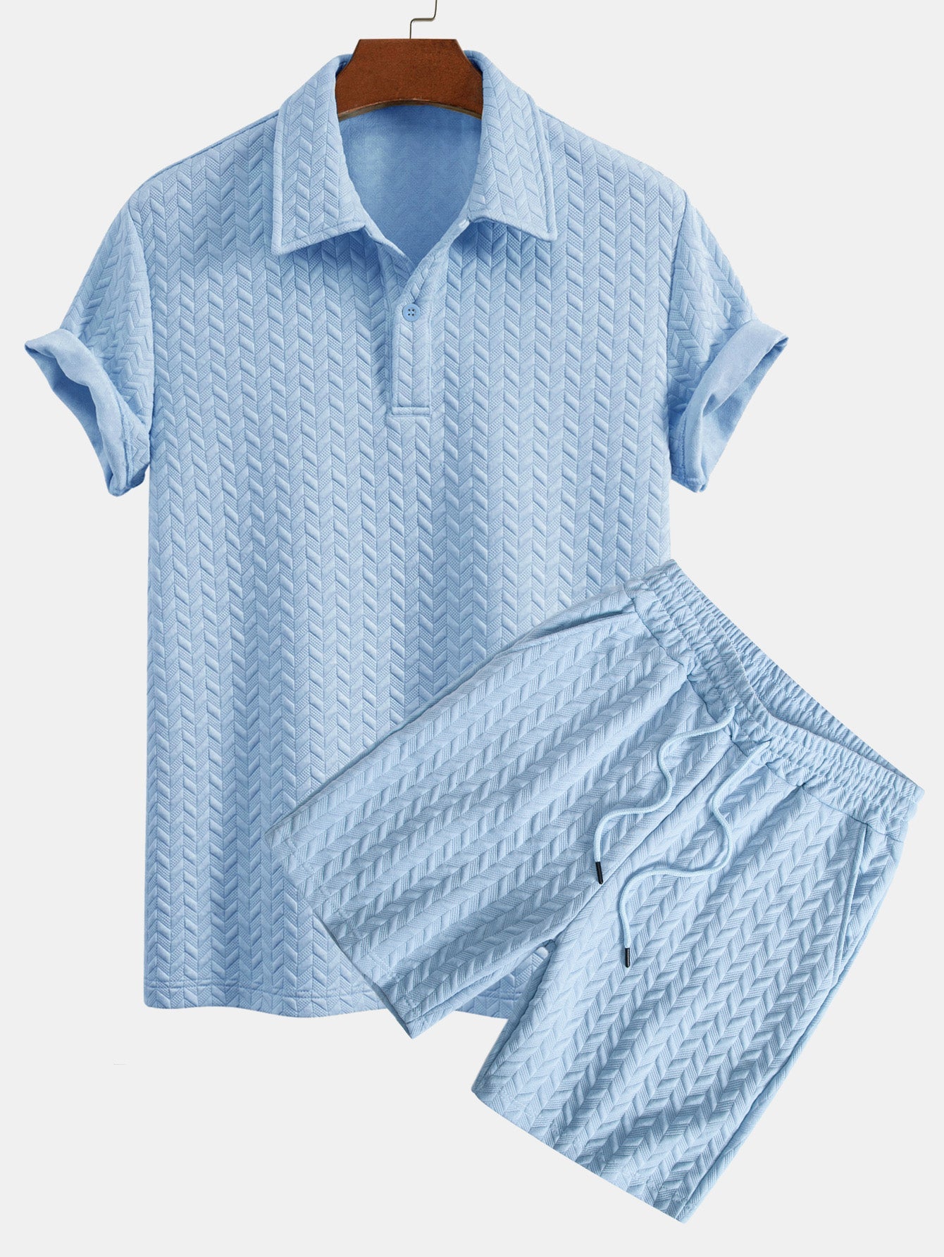 Geometric Jacquard Polo Shirt and Shorts Set