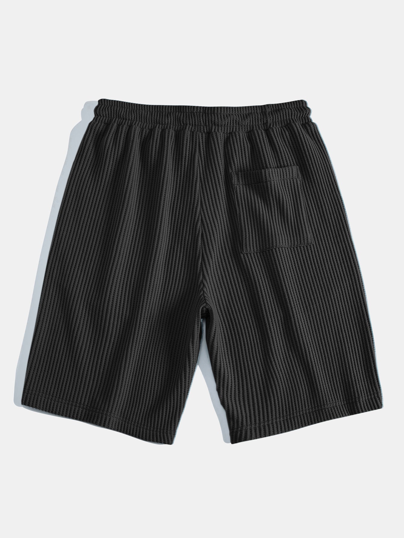 Short Sleeve Waffle V-Neck Polo with Matching Drawstring Knitted Waffle Shorts