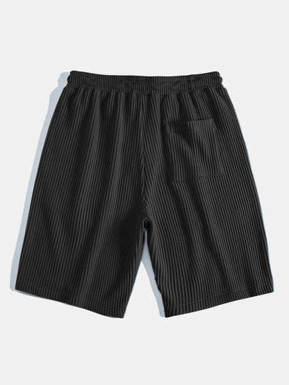 Short Sleeve Waffle V-Neck Polo with Matching Drawstring Knitted Waffle Shorts