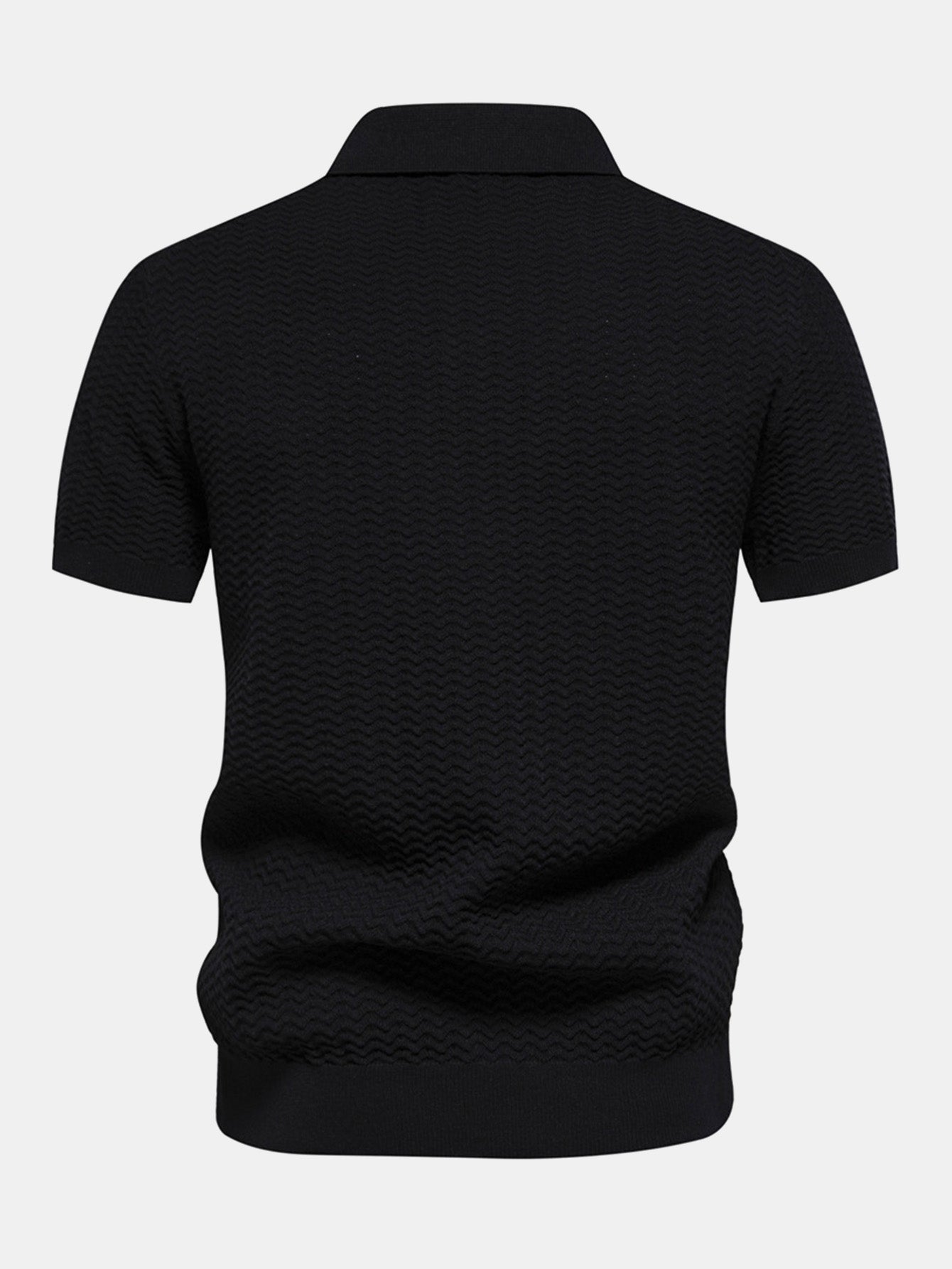 Textured Jacquard Knit Zip-Up Polo with Contrast Details
