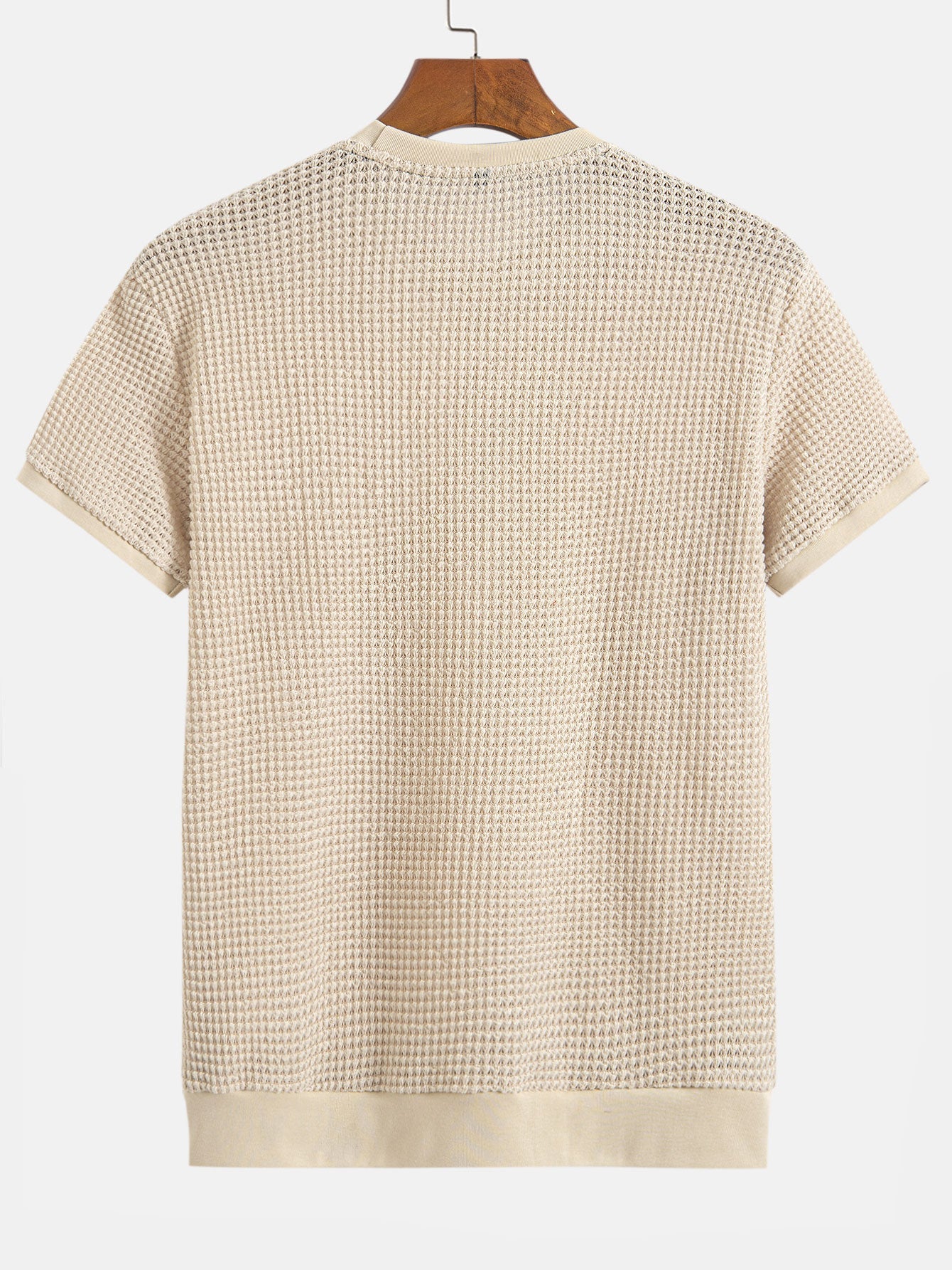 Short Sleeve Waffle Knit T-Shirt with Ribbed Hem