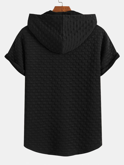Checkerboard Jacquard Hooded T-Shirt with Arc Hem