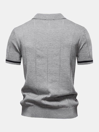 Zipper Knit Polo Shirt with Contrast Trim