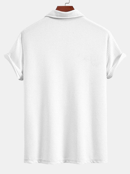 V-Neck Ribbed Polo with Short Sleeves & Drawstring Ribbed Shorts