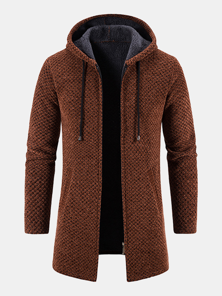 Textured Hooded Sweater with Extended Length