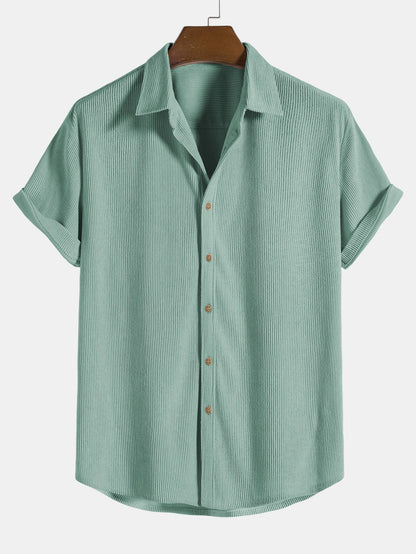 Short Sleeve Corduroy Button-Up Shirt