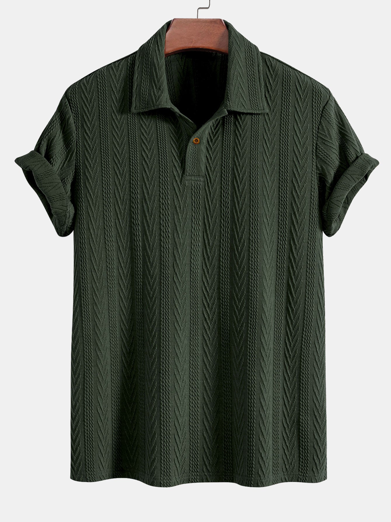 Short Sleeve Jacquard Polo with Straight Leg Ribbed Trousers